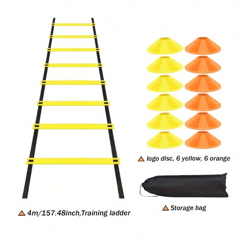 1 Set PE Agility Ladder for Speed Training, Multi-Size Horizontal Speed Ladders with Cones, Soccer & Basketball Footwork Drill Equipment, Football Fitness Training Gear