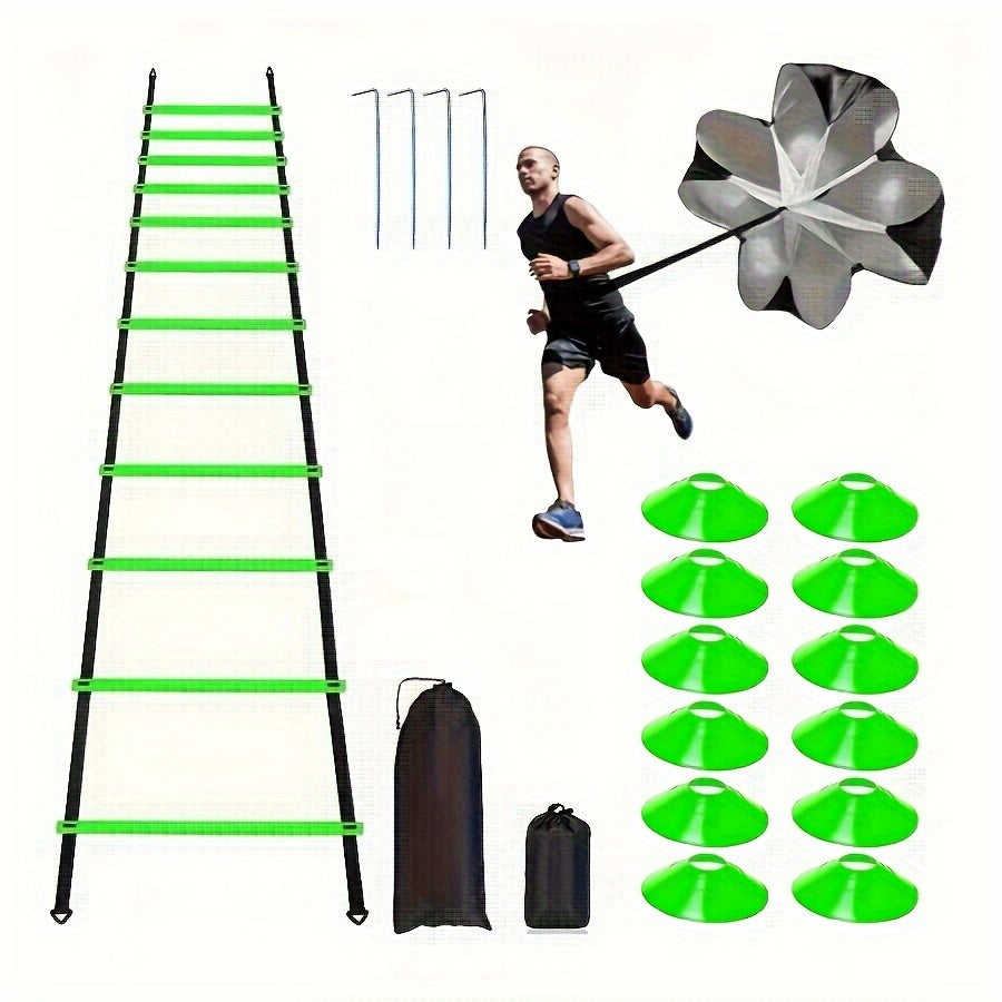 Complete Soccer Training Kit: Agility Ladder, Cones, Resistance Parachute & Ground Stakes - Durable PP Material for Speed and Sensitivity Exercises