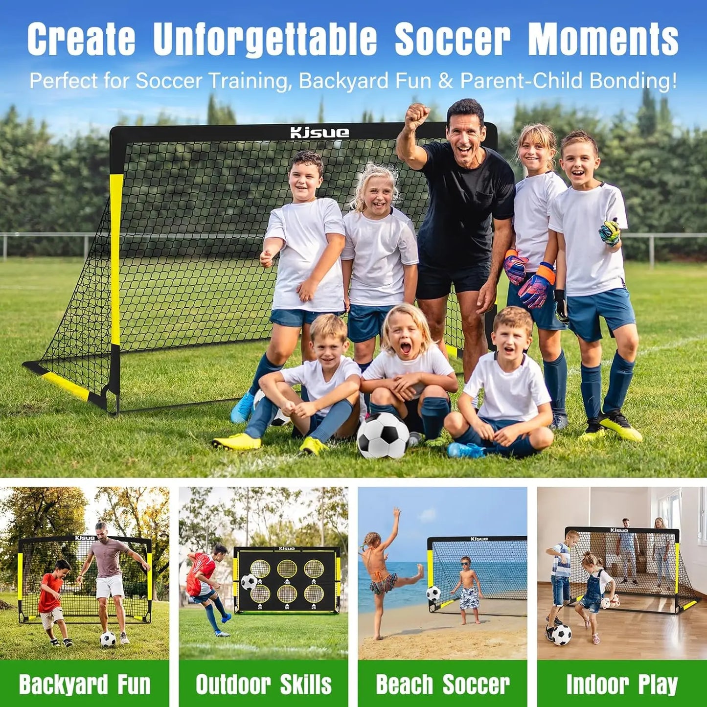 Soccer Goal for Backyard Set - 2 of 6x4 ft Soccer Goals Training Equipment, Soccer Net for Kids Age 3-5 6-8 8-10 10-12, Ball