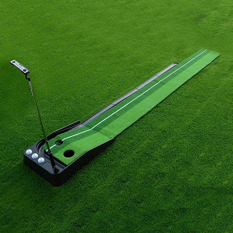 2.5m Golf Mini Putting Mat with Push Rod Trainer - Fairway Green