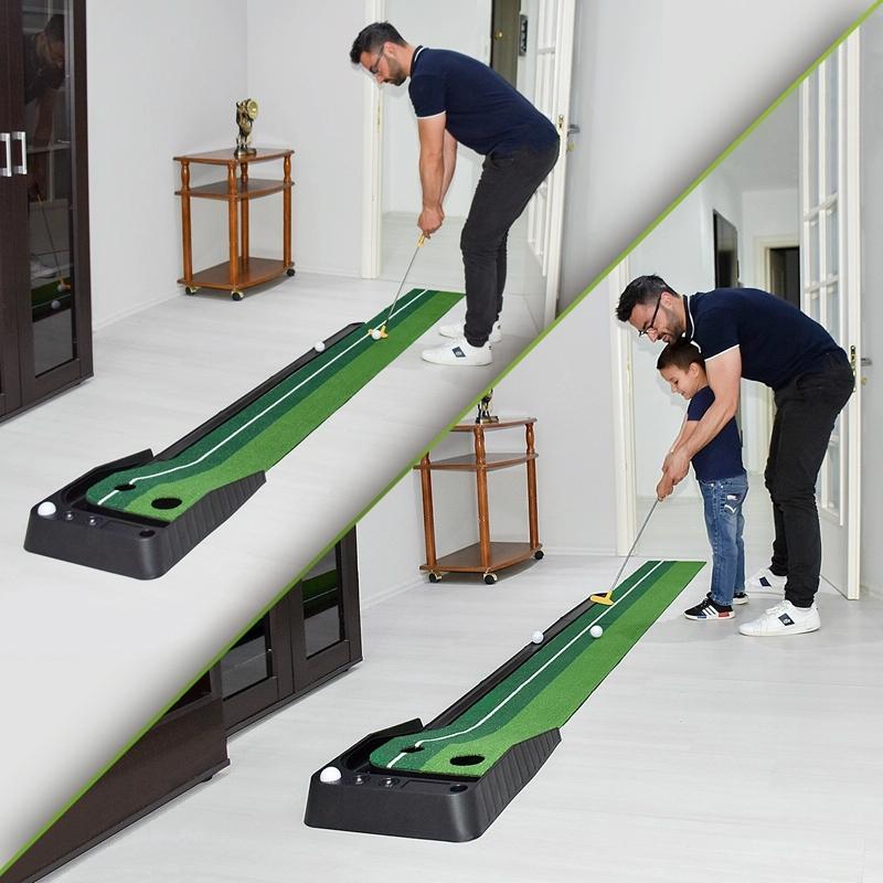 2.5m Golf Mini Putting Mat with Push Rod Trainer - Fairway Green