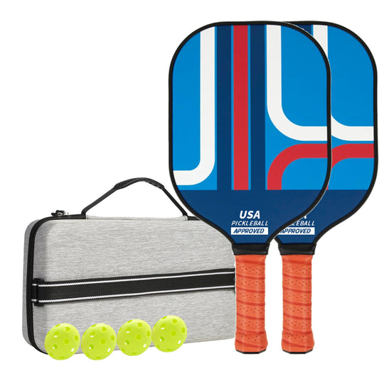 Style 4 Colorful  Geometric Patterns Fiberglass Pickleball Paddle Set - 2 Paddles, 4 Balls, and Portable Carry Bag for Outdoor Play