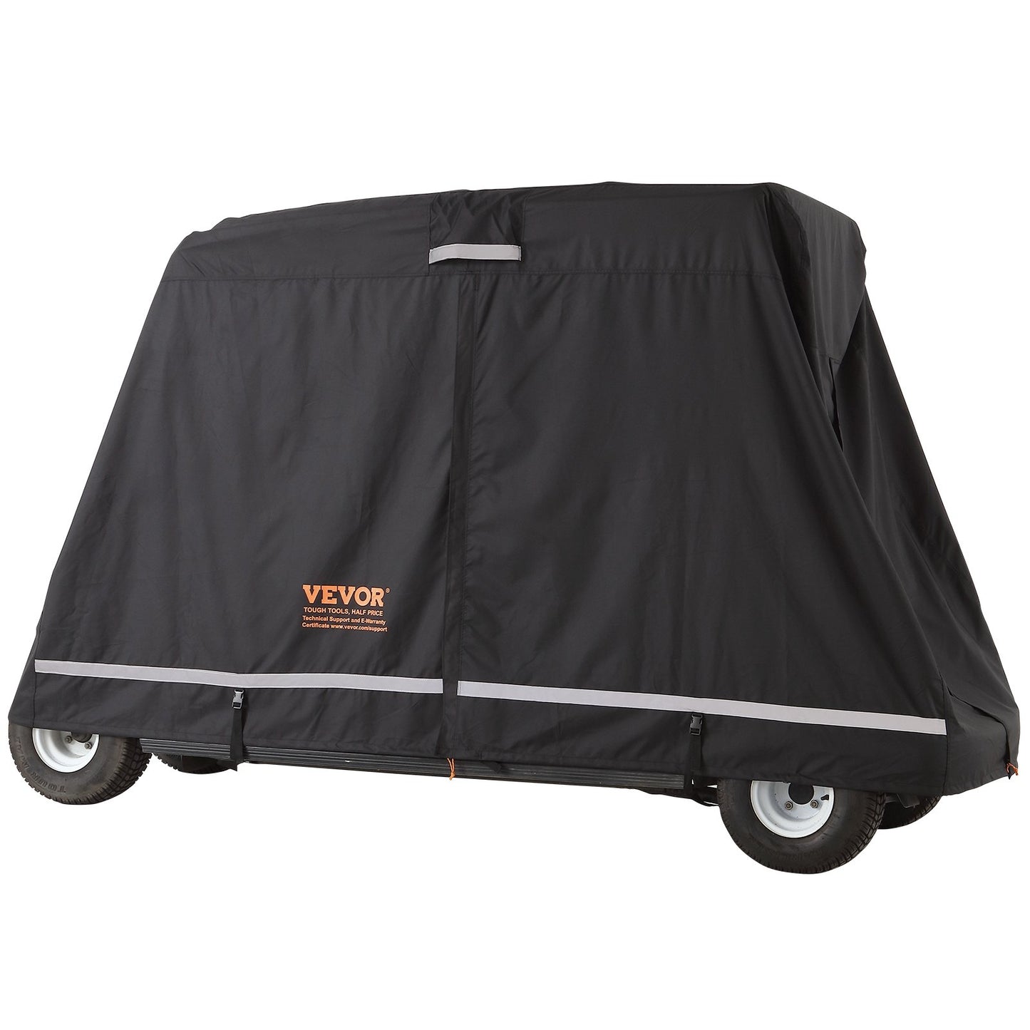 VEVOR 4 Passenger Golf Cart Cover, 600D Polyester Full Cover, Universal Fits for Most Brand Club Car Covers, Waterproof, Sunproof, and Dustproof Outdoor Golf Cart Cover with Three Zipper Doors, Black