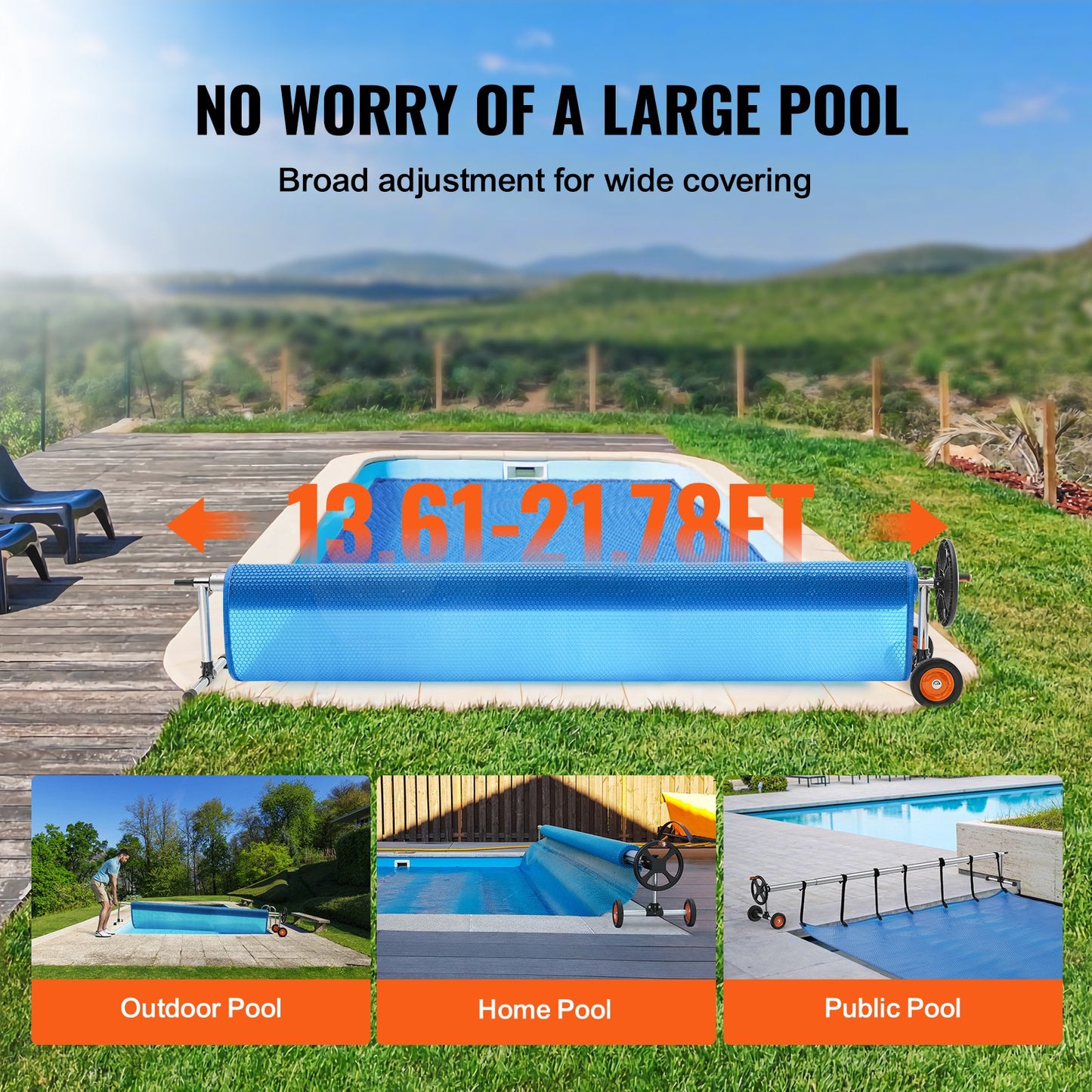 VEVOR Pool Cover Reel, Aluminum Solar Cover Reel 22 ft, Inground Swimming Pool Cover Reel Set with Rubber Wheels and Sandbags, Fits for 5-22 ft Width Swimming Pools