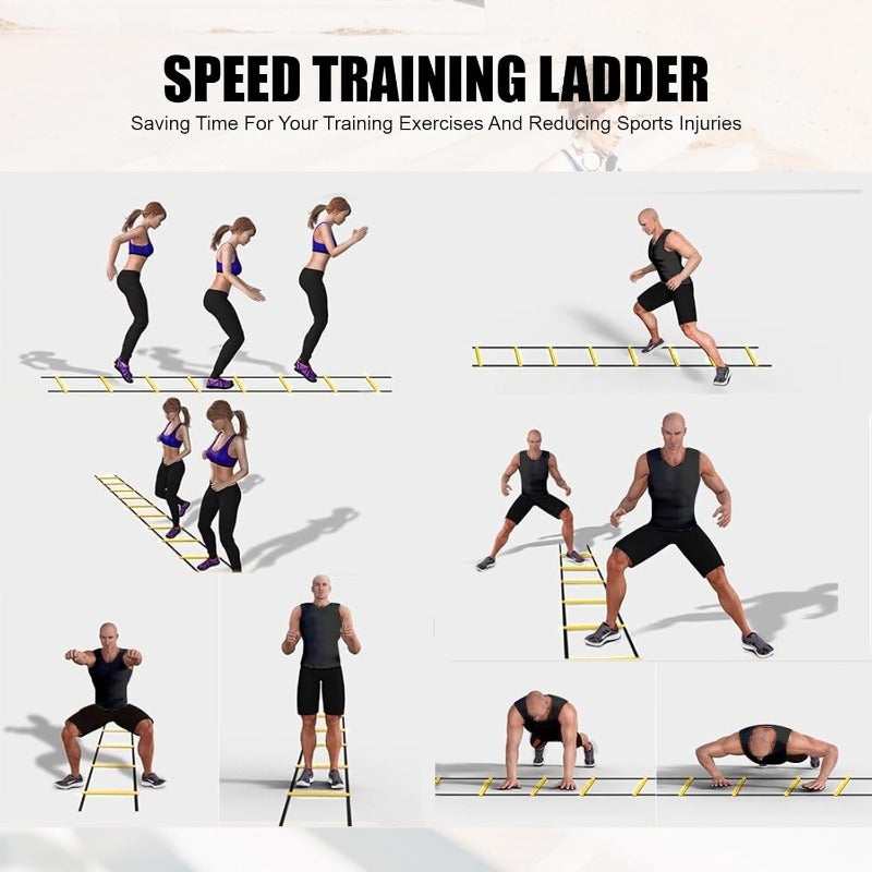 1 Set PE Agility Ladder for Speed Training, Multi-Size Horizontal Speed Ladders with Cones, Soccer & Basketball Footwork Drill Equipment, Football Fitness Training Gear