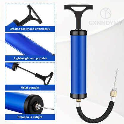 Portable Air Pump, Ball Pump Inflator Kit With Needle, Nozzle, Extension Hose For Soccer Basketball Football Volleyball Water Polo Rugby Exercise Sports Ball Balloon Swim Inflatables, Blue