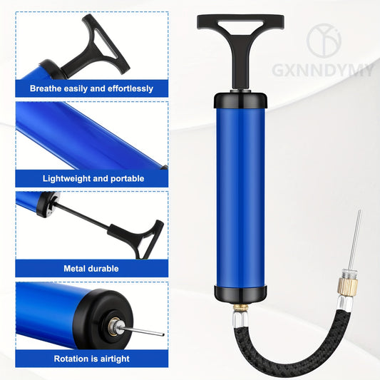 Portable Air Pump, Ball Pump Inflator Kit With Needle, Nozzle, Extension Hose For Soccer Basketball Football Volleyball Water Polo Rugby Exercise Sports Ball Balloon Swim Inflatables, Blue