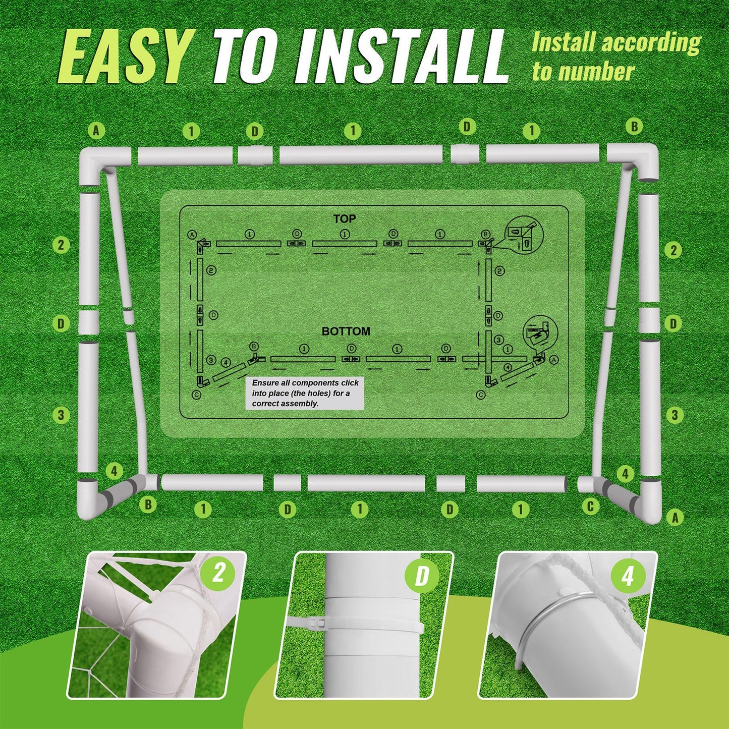 Rengue Soccer Goal, 152.4x243.84cm Backyard Soccer Goal, PVC Soccer Goals, Full Size Soccer Goal, Training Soccer Net Set With High- Strength Nets, Ground Stakes And Carry Bag- Sturdy Goal Post Soccer Accessories For Improvin