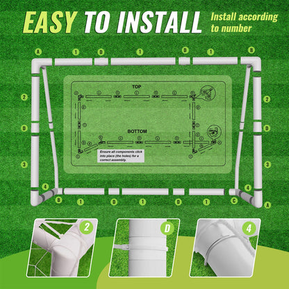 Rengue Soccer Goal, 152.4x243.84cm Backyard Soccer Goal, PVC Soccer Goals, Full Size Soccer Goal, Training Soccer Net Set With High- Strength Nets, Ground Stakes And Carry Bag- Sturdy Goal Post Soccer Accessories For Improvin