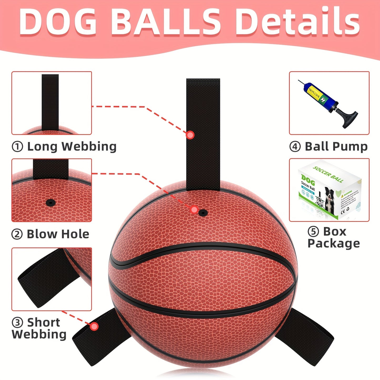 Basketball Shaped Dog Ball Toy, Fun Interactive Dog Chew Toy Dog Bite Balls With Straps For Small Medium And Large Dogs