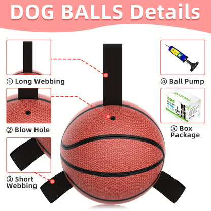 Basketball Shaped Dog Ball Toy, Fun Interactive Dog Chew Toy Dog Bite Balls With Straps For Small Medium And Large Dogs