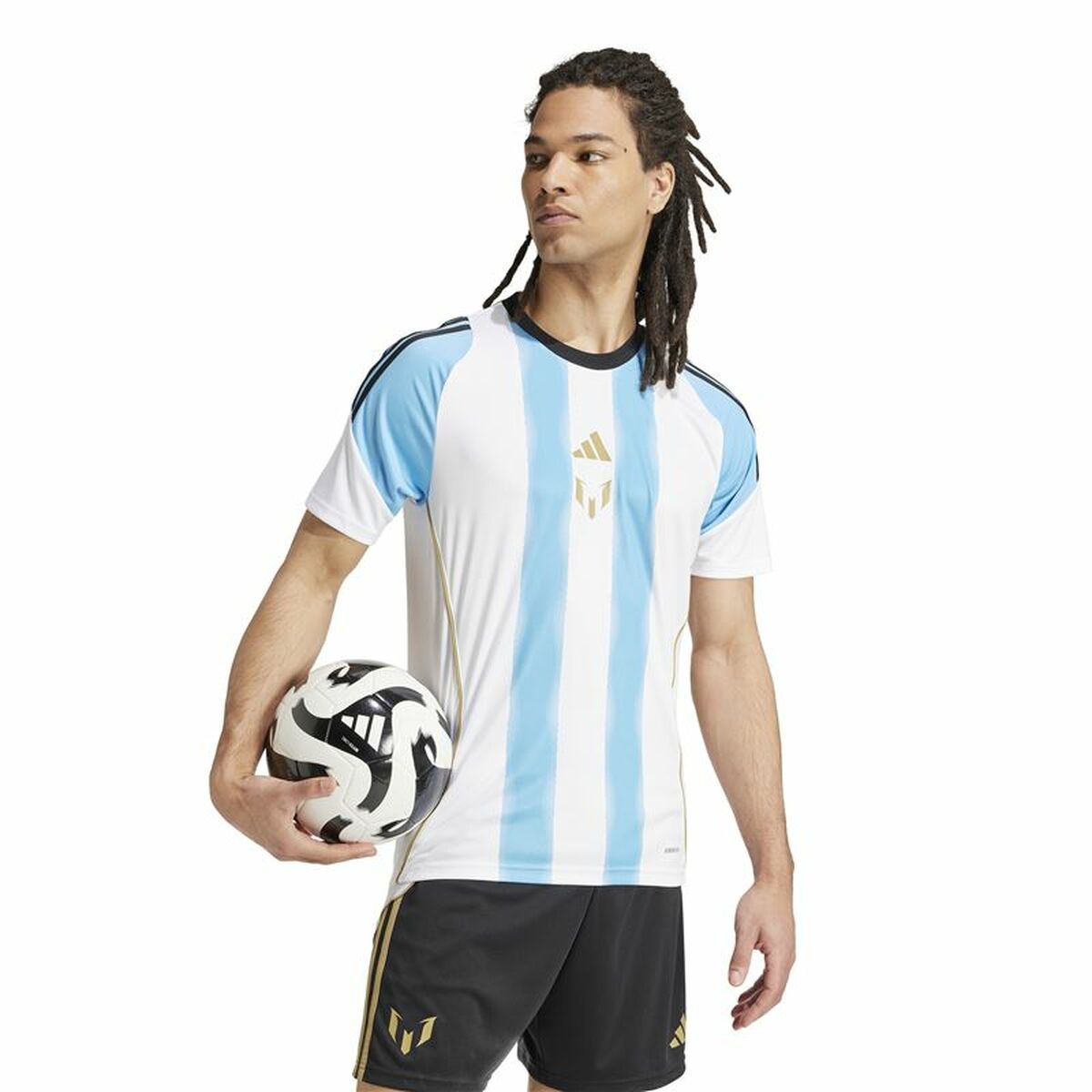 Football T-Shirt Adidas Messi Training Jersey White Blue-5