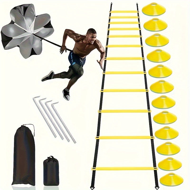 Complete Soccer Training Kit: Agility Ladder, Cones, Resistance Parachute & Ground Stakes - Durable PP Material for Speed and Sensitivity Exercises