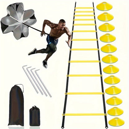 Complete Soccer Training Kit: Agility Ladder, Cones, Resistance Parachute & Ground Stakes - Durable PP Material for Speed and Sensitivity Exercises