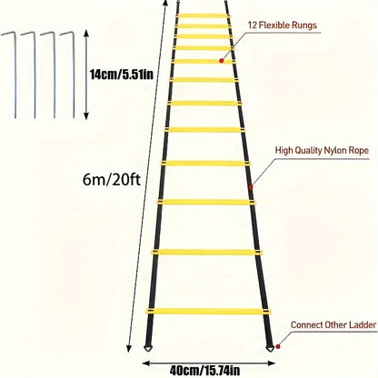 Complete Soccer Training Kit: Agility Ladder, Cones, Resistance Parachute & Ground Stakes - Durable PP Material for Speed and Sensitivity Exercises