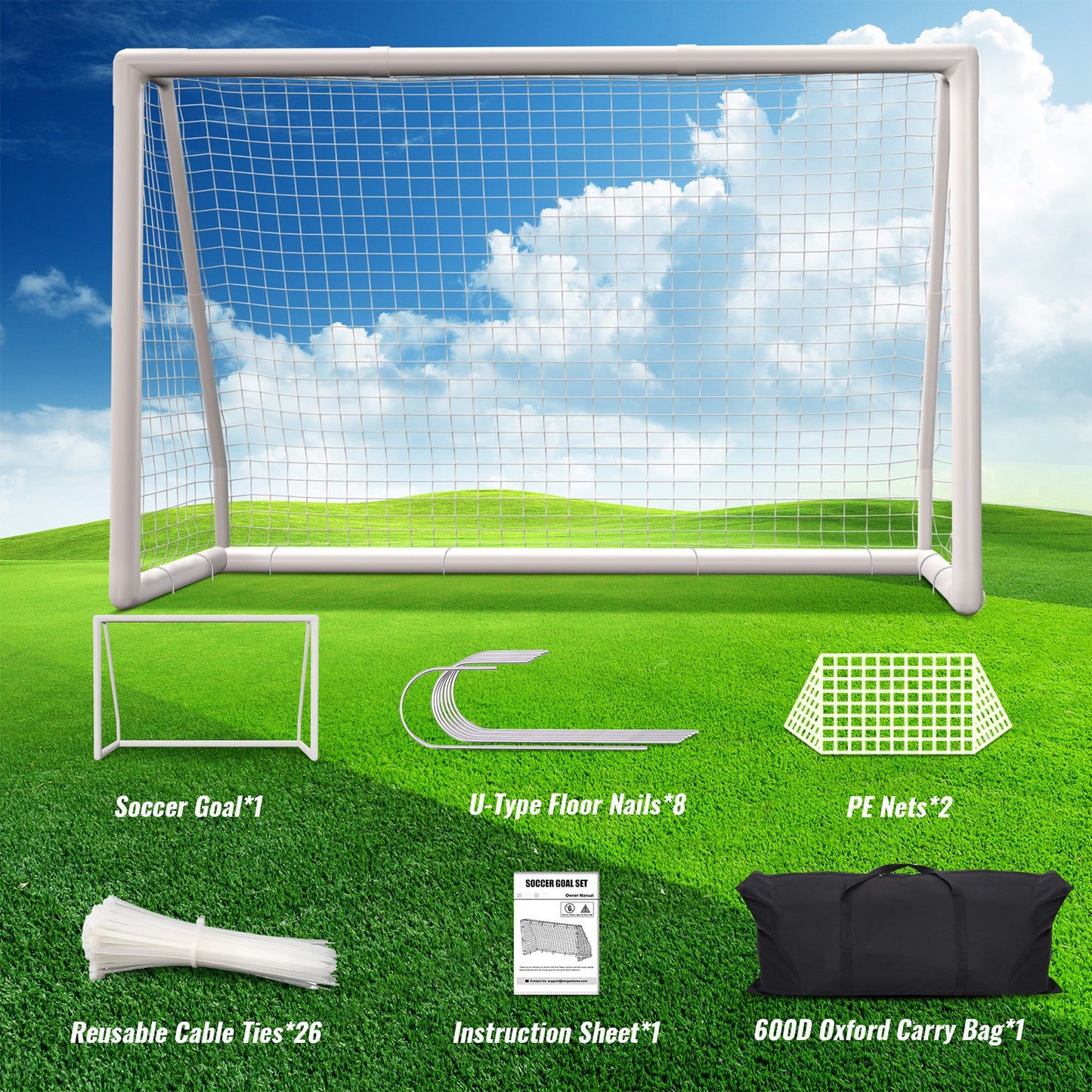 Rengue Soccer Goal, 152.4x243.84cm Backyard Soccer Goal, PVC Soccer Goals, Full Size Soccer Goal, Training Soccer Net Set With High- Strength Nets, Ground Stakes And Carry Bag- Sturdy Goal Post Soccer Accessories For Improvin