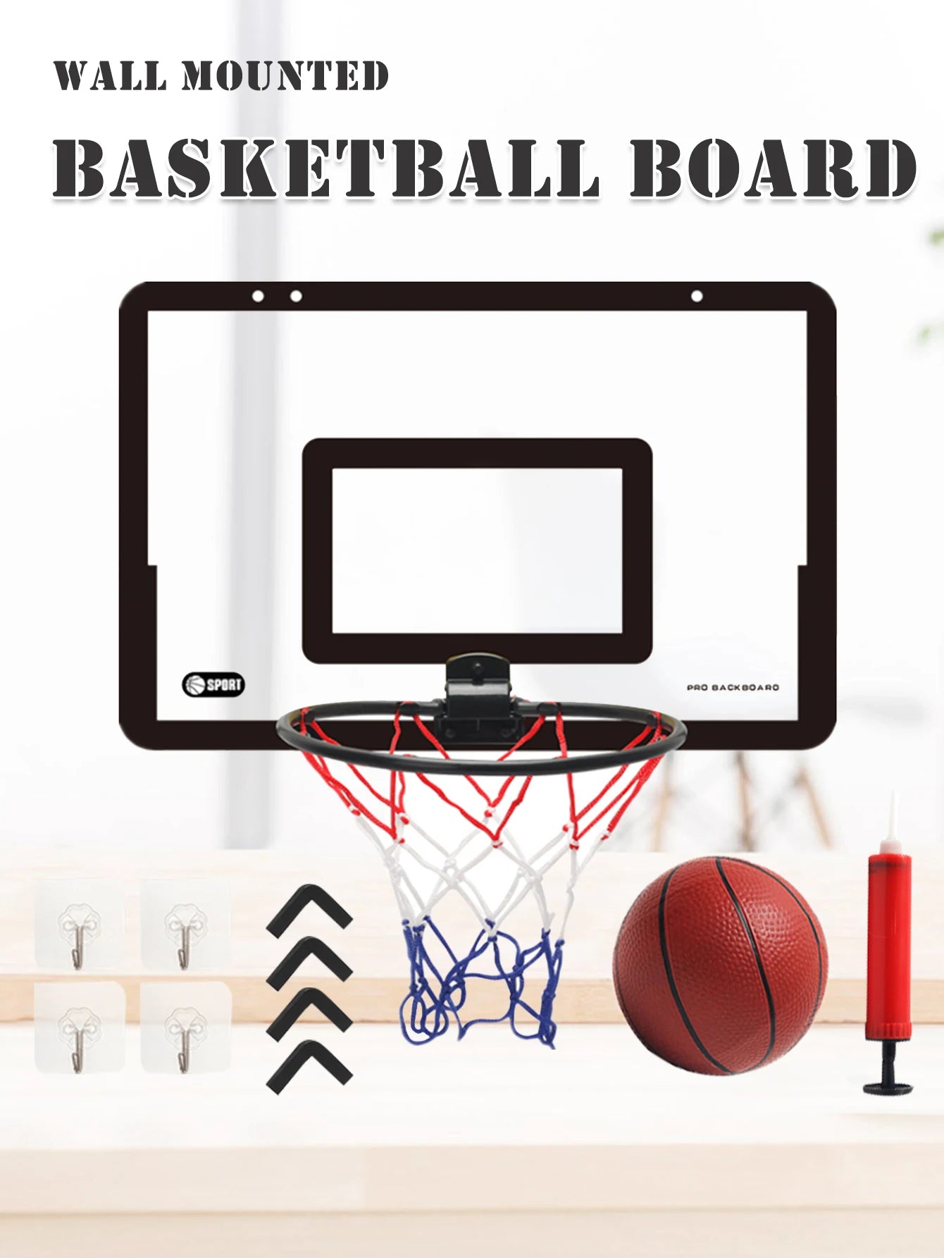 Basketball Stand, Indoor and Outdoor Basketball Backboard Wall Mounted Adhesive Hook for Gyms Schools Home Gifts for Boys Girls