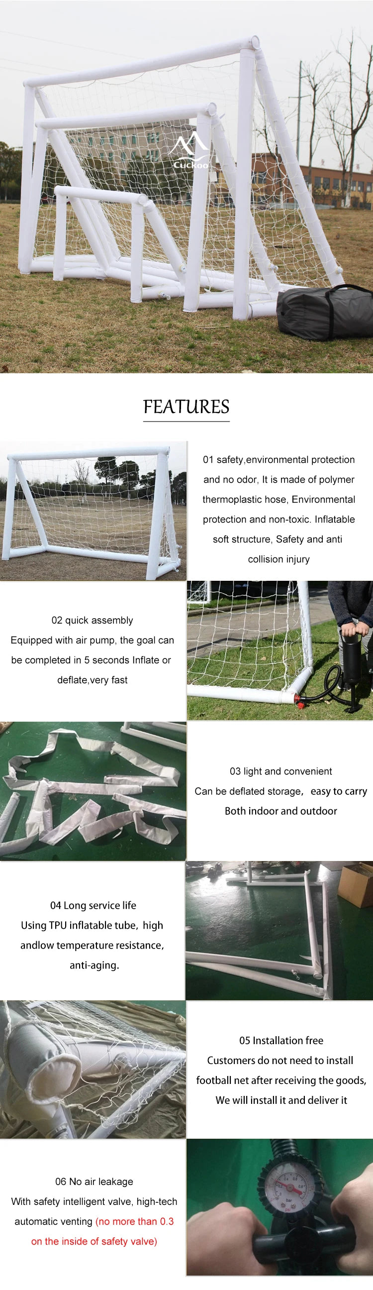 Hot sale!Large Size Adjustable Inflatable Soccer Goal Pitch with Net for Kids' Outdoor Football Field Single Layer Folding Tent