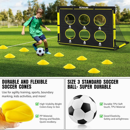 Soccer Goal for Backyard Set - 2 of 6x4 ft Soccer Goals Training Equipment, Soccer Net for Kids Age 3-5 6-8 8-10 10-12, Ball