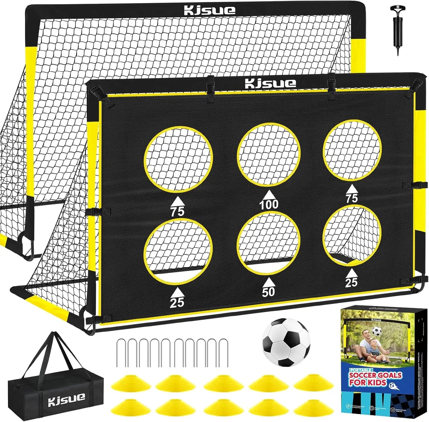 Soccer Goal for Backyard Set - 2 of 6x4 ft Soccer Goals Training Equipment, Soccer Net for Kids Age 3-5 6-8 8-10 10-12, Ball