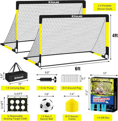 Soccer Goal for Backyard Set - 2 of 6x4 ft Soccer Goals Training Equipment, Soccer Net for Kids Age 3-5 6-8 8-10 10-12, Ball