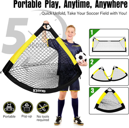 Soccer Goal for Backyard Set - 2 of 6x4 ft Soccer Goals Training Equipment, Soccer Net for Kids Age 3-5 6-8 8-10 10-12, Ball