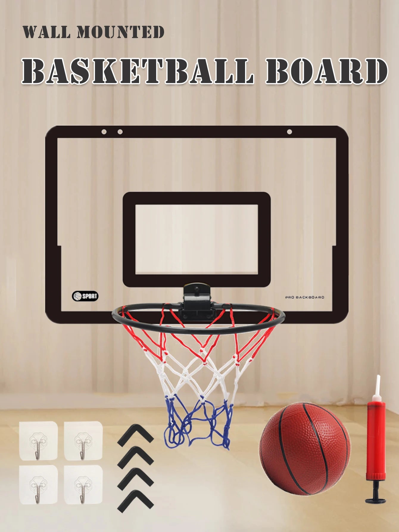 Basketball Stand, Indoor and Outdoor Basketball Backboard Wall Mounted Adhesive Hook for Gyms Schools Home Gifts for Boys Girls