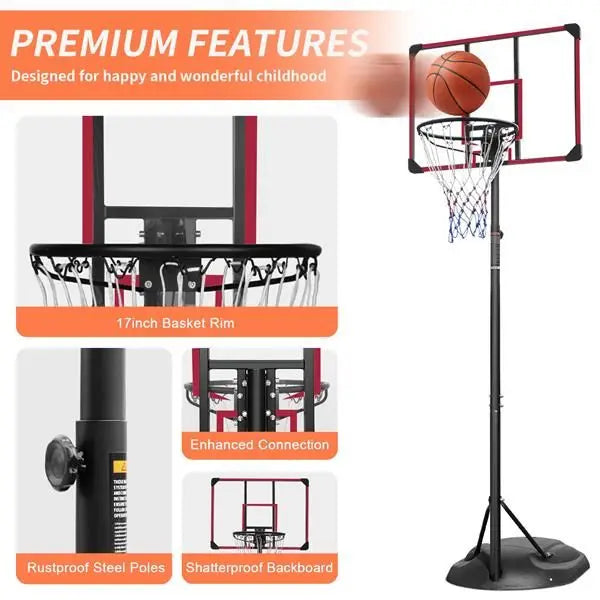 Portable 7.5ft 9.2ft 32 Inch Adjustable Basketball Hoop System Wheels for Youth Adults Indoor Outdoor Basketball Court Equipment