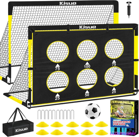 Soccer Goal for Backyard Set - 2 of 6x4 ft Soccer Goals Training Equipment, Soccer Net for Kids Age 3-5 6-8 8-10 10-12, Ball