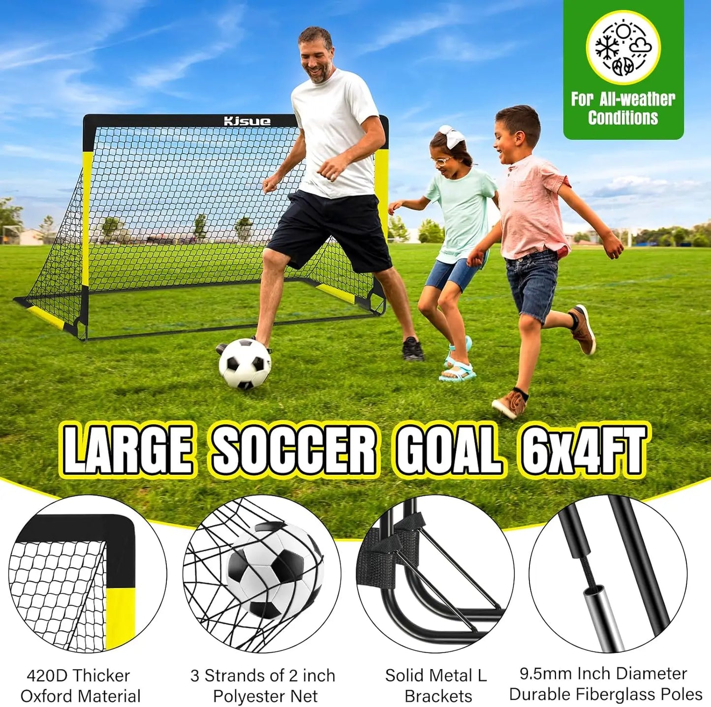 Soccer Goal for Backyard Set - 2 of 6x4 ft Soccer Goals Training Equipment, Soccer Net for Kids Age 3-5 6-8 8-10 10-12, Ball