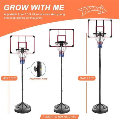 Portable 7.5ft 9.2ft 32 Inch Adjustable Basketball Hoop System Wheels for Youth Adults Indoor Outdoor Basketball Court Equipment