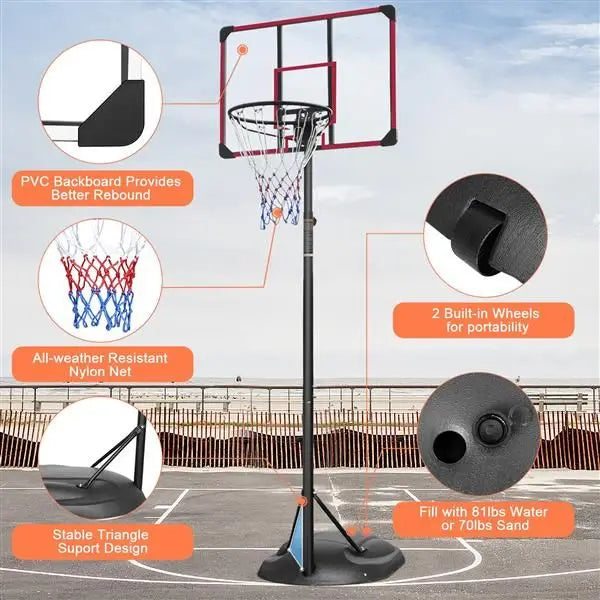 Portable 7.5ft 9.2ft 32 Inch Adjustable Basketball Hoop System Wheels for Youth Adults Indoor Outdoor Basketball Court Equipment