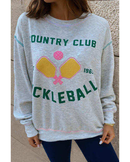 Light Grey COUNTRY CLUB PICKLEBALL Graphic Exposed Stitching Casual Sweatshirt - M