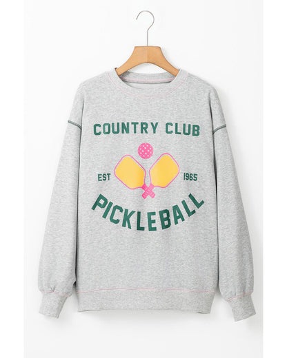 Light Grey COUNTRY CLUB PICKLEBALL Graphic Exposed Stitching Casual Sweatshirt - M