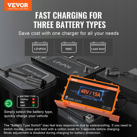VEVOR 15 AMP Golf Cart Smart Battery Charger for Yamaha G29 Plug IP67