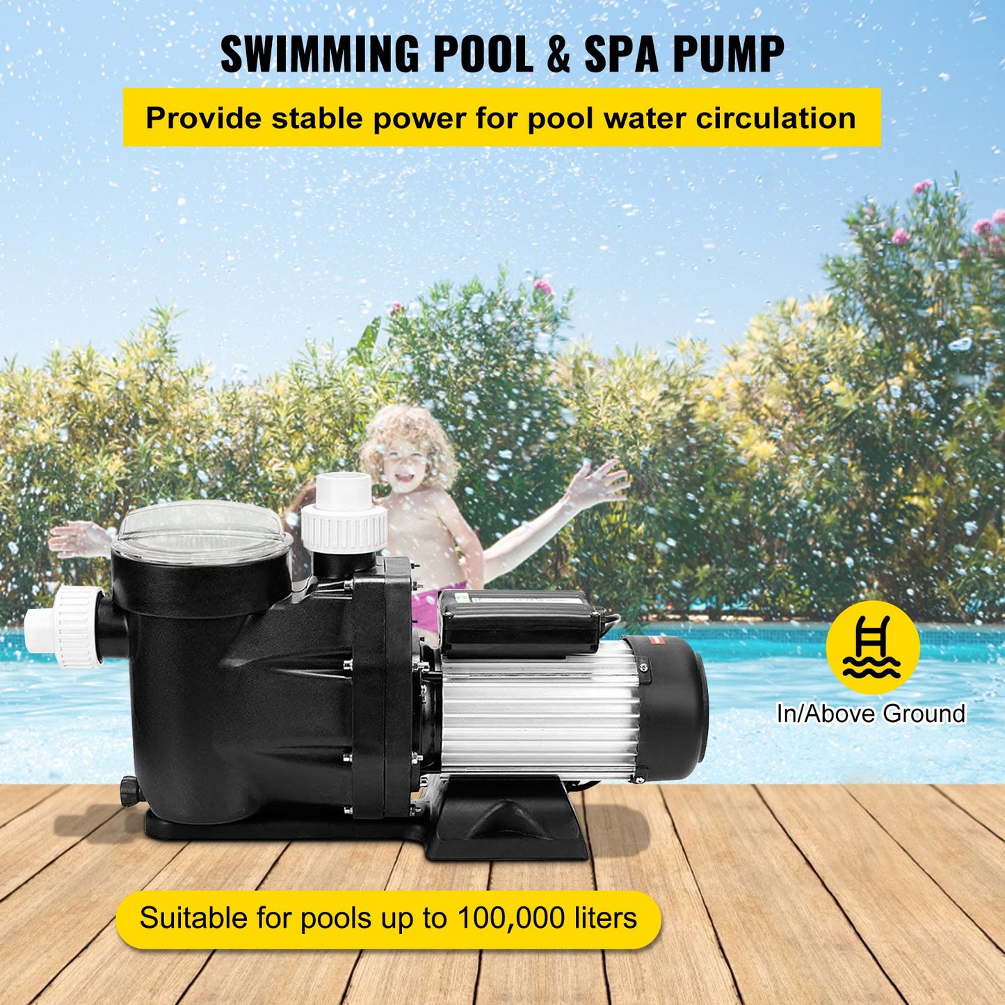 VEVOR Swimming Pool Filter Pump 2.5HP, 1850W Swimming Pool Pump 148GPM, Single Speed Filter for Spa Water Circulation Above Ground Apply Swimming Pool, Bathtub
