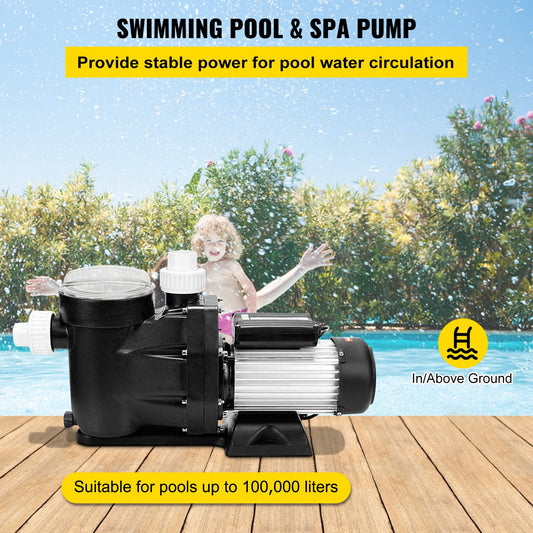 VEVOR Swimming Pool Filter Pump 2.5HP, 1850W Swimming Pool Pump 148GPM, Single Speed Filter for Spa Water Circulation Above Ground Apply Swimming Pool, Bathtub
