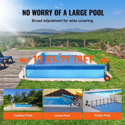VEVOR Pool Cover Reel, Aluminum Solar Cover Reel 22 ft, Inground Swimming Pool Cover Reel Set with Rubber Wheels and Sandbags, Fits for 5-22 ft Width Swimming Pools