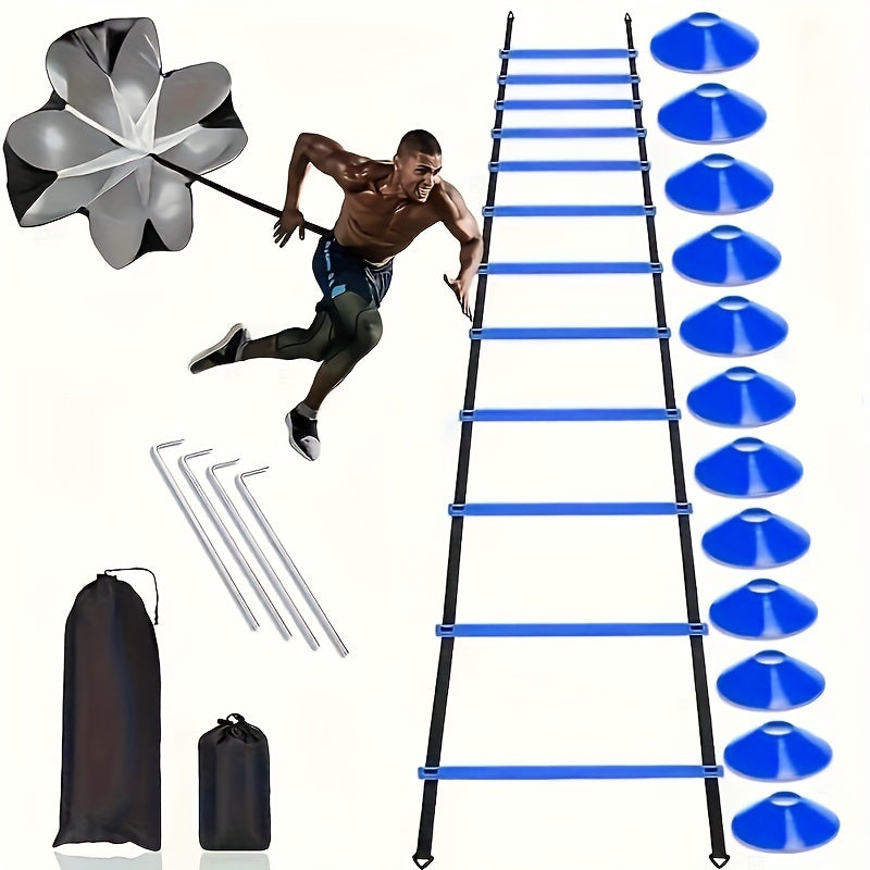Complete Soccer Training Kit: Agility Ladder, Cones, Resistance Parachute & Ground Stakes - Durable PP Material for Speed and Sensitivity Exercises