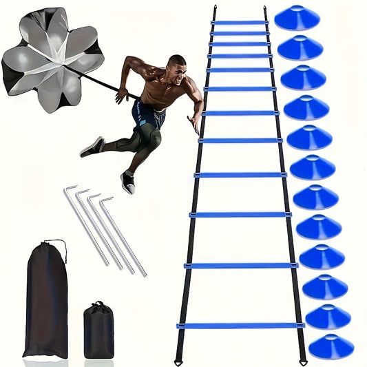 Complete Soccer Training Kit: Agility Ladder, Cones, Resistance Parachute & Ground Stakes - Durable PP Material for Speed and Sensitivity Exercises