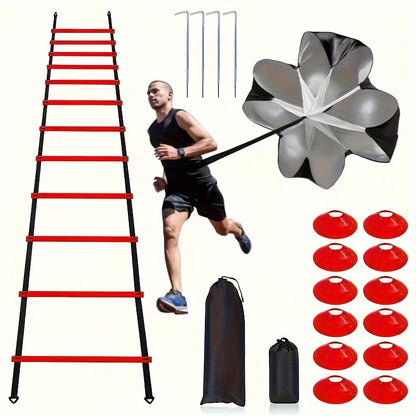 Complete Soccer Training Kit: Agility Ladder, Cones, Resistance Parachute & Ground Stakes - Durable PP Material for Speed and Sensitivity Exercises