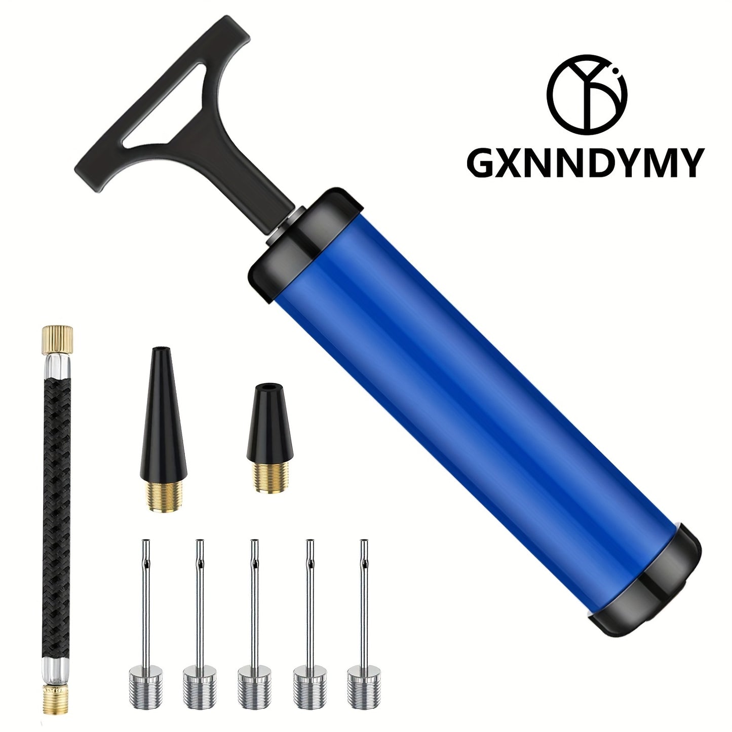 Portable Air Pump, Ball Pump Inflator Kit With Needle, Nozzle, Extension Hose For Soccer Basketball Football Volleyball Water Polo Rugby Exercise Sports Ball Balloon Swim Inflatables, Blue