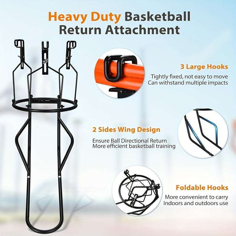 [Durable Basketball Accessories] 1 Set GADFISH Basketball Return Attachment, HeavyDuty Basketball Rebounder With 3 Stable LargeHooks, Durable Basketball Accessories For 18"Rim Basketball Training, Black